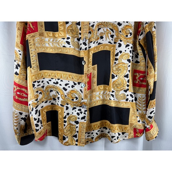Paolo Santini 100% Pure Silk Vintage Abstract Print Button Up Shirt Womens 14 - Picture 3 of 7